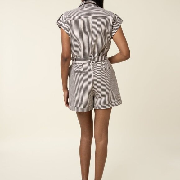 FRNCH Melina Striped Romper - Brown & White - Size Large - Picture 6 of 6